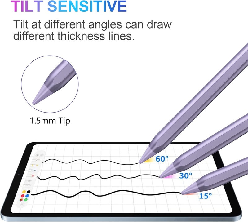 COO ​​​Stylus Pen for iPad 2018-2023 with Palm Rejection, Active Pencil for iPad 10th/9th/8th/7th/6th Generation, for iPad Pro 11/12.9 inch, for iPad Air 5th/4th/3th Gen, for iPad Mini 6th/5th Gen(Purple) - Image 5